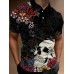 Men's Skull Floral Short Sleeve Polo Shirt